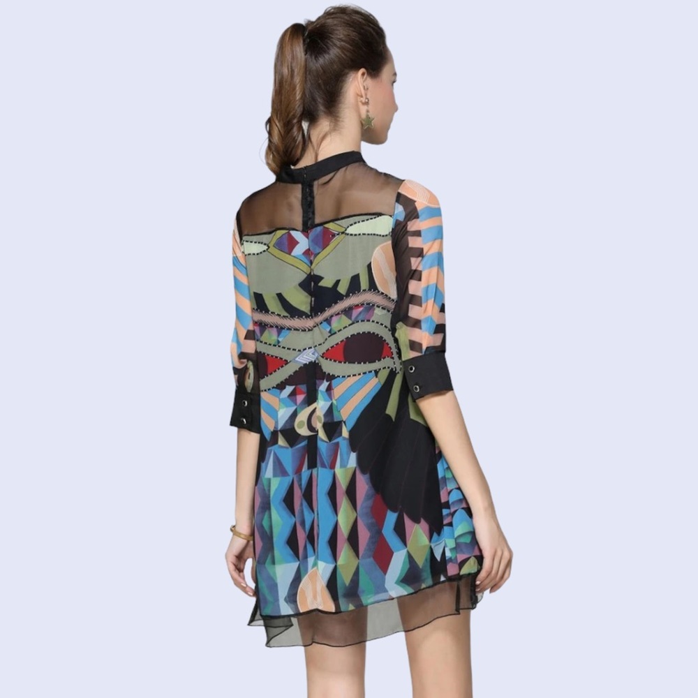SOLD- ⭐HOST PICK- QIAN MO GE- VINTAGE BOHEMIAN PRINT CHIFFON DRESS-ORIENTAL P… - Picture 1 of 16